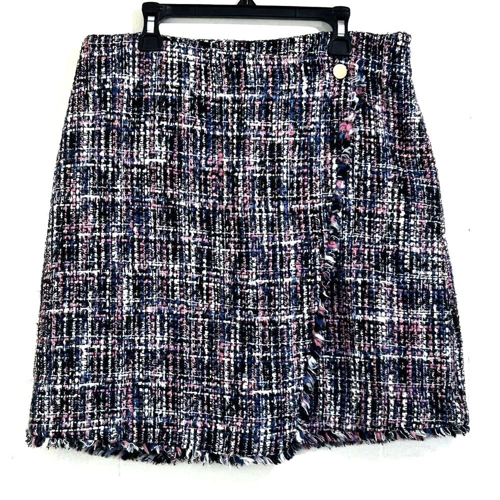 Loft Women's Purple Tweed Mini Wrap Skirt Size 6 Fringe Hem Lined Skirt